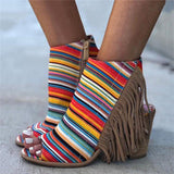 Purpdrank - Peep Toe Chunky Heel Zipper Stripe Sandals