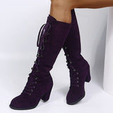 Purpdrank - Purple Casual Patchwork Frenulum Solid Color Keep Warm Shoes (Heel Height 2.36in)