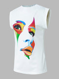 Purpdrank - Original Casual High-Neck Cap Sleeves Face Printed T-Shirt Top