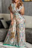 Purpdrank - Apricot Casual Daily Elegant Mixed Printing Fold Printing Contrast V Neck Regular Jumpsuits