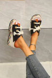 Purpdrank - Black Fashion Casual Patchwork Frenulum Round Wedges Shoes