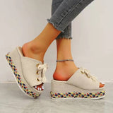 Purpdrank - Black Fashion Casual Patchwork Frenulum Round Wedges Shoes