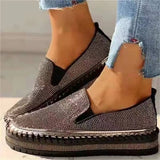 Purpdrank - Silver Casual Patchwork Rhinestone Round Comfortable Out Door Flats Shoes