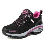 Purpdrank - Women's Sneakers Hiking Boots Outdoor Rivet Flat Heel Round Toe Sporty Casual Hiking Shoes Mesh PU Lace-up Color Block Dark Grey Black Pink