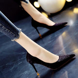 Purpdrank - Summer Stiletto Pointed Toe Spot Solid Color Red Satin Banquet Bridesmaid Shoes Low-Top High-Heeled High-Heeled Shoes