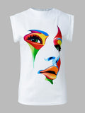Purpdrank - Original Casual High-Neck Cap Sleeves Face Printed T-Shirt Top