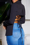 Purpdrank - Tangerine Red Street Solid Bandage Patchwork Buttons Turn-back Collar Outerwear