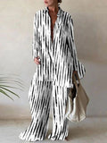 Purpdrank - Urban Long Sleeves Wide Leg Printed Lapel Two Pieces Set