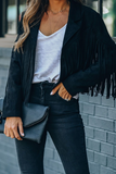 Purpdrank - Black Casual Solid Tassel Turndown Collar Outerwear