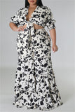 Purpdrank - White Casual Daily Floral Bandage Patchwork Printing Stringy Selvedge Smocking V Neck Half Sleeve Two Pieces