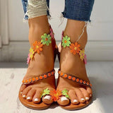 Purpdrank - Women Boho Flower Slip-On Flat Sandals