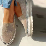 Purpdrank - Silver Casual Patchwork Rhinestone Round Comfortable Out Door Flats Shoes