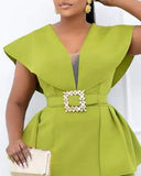 Purpdrank - Plus Size Contrast Mesh Split Prom Dress With Belt