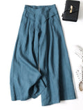 Purpdrank - Solid Color Ramie Cotton Plus Size Loose Ninth Wide-Leg Pants