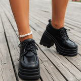 Purpdrank - Black Casual Frenulum Solid Color Round Out Door Wedges Shoes (Heel Height 3.94in)