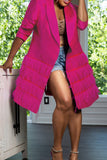 Purpdrank - Rose Red Casual Solid Patchwork Buttons Turndown Collar Outerwear