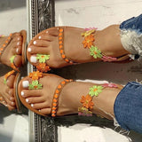 Purpdrank - Women Boho Flower Slip-On Flat Sandals
