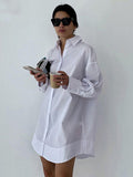 Purpdrank - Leisure Fashion Loose Long Sleeves Solid Color Lapel Collar Shirt Dresses