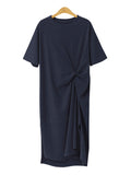 Purpdrank - Original Solid Color Irregularity Pleats Midi Dress