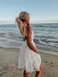 Purpdrank - Women's Party Dress Lace Dress White Dress Mini Dress White Sleeveless Pure Color Lace Summer Spring Deep V Romantic Vacation 2023 S M L XL