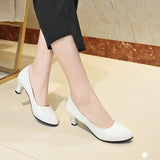 Purpdrank - Women's Heels Work Chunky Heel Round Toe PU Leather Loafer Black White Light Red