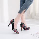 Purpdrank - Women's Heels High Heels Wedding Party Pumps Pointed Toe Satin Loafer Color Block Black White Rosy Pink
