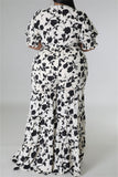 Purpdrank - White Casual Daily Floral Bandage Patchwork Printing Stringy Selvedge Smocking V Neck Half Sleeve Two Pieces