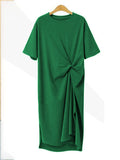 Purpdrank - Original Solid Color Irregularity Pleats Midi Dress