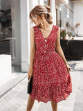 Purpdrank - Women's Summer Small Crushed Flower V-Neck Dress