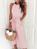 Purpdrank - Striped Waist Belted Wide Leg Jumpsuit