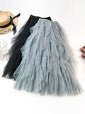 Purpdrank - Solid Color Irregular Tiered Gauze Skirt