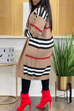 Purpdrank - Khaki Casual Striped Cardigan Cardigan Collar Outerwear