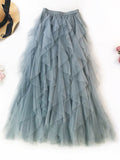 Purpdrank - Solid Color Irregular Tiered Gauze Skirt