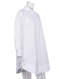 Purpdrank - Leisure Fashion Loose Long Sleeves Solid Color Lapel Collar Shirt Dresses