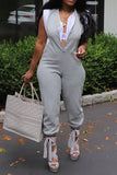 Purpdrank - Pink Casual Street Daily Simplicity Patchwork Pocket Contrast Asymmetrical Collar Regular Jumpsuits