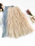 Purpdrank - Solid Color Irregular Tiered Gauze Skirt