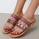 Purpdrank - Women's Sandals Boho Bohemia Beach Flat Sandals Outdoor Slippers Outdoor Daily Beach Summer Sequin Flat Heel Open Toe Vintage Casual Minimalism Polyester Loafer Striped Black Red Green