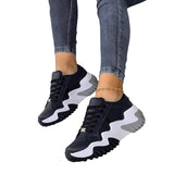 Purpdrank - Women's Sneakers Plus Size Outdoor Office Work Lace-up Flat Heel Round Toe Sporty Casual Walking Shoes Synthetics Lace-up Solid Colored Black White Blue