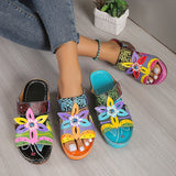 Purpdrank - Women's Sandals Wedge Sandals Plus Size Outdoor Slippers Outdoor Daily Summer Cut Out Flower Wedge Heel Open Toe Vintage Casual Patent Leather Color Block Black Purple Orange