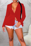 Purpdrank - Tangerine Red Street Solid Bandage Patchwork Buttons Turn-back Collar Outerwear