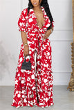 Purpdrank - White Casual Daily Floral Bandage Patchwork Printing Stringy Selvedge Smocking V Neck Half Sleeve Two Pieces