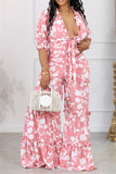 Purpdrank - White Casual Daily Floral Bandage Patchwork Printing Stringy Selvedge Smocking V Neck Half Sleeve Two Pieces