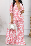 Purpdrank - White Casual Daily Floral Bandage Patchwork Printing Stringy Selvedge Smocking V Neck Half Sleeve Two Pieces