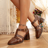 Purpdrank - Women French Style Hollow Chunky Heeled Pumps