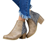 Purpdrank - Women's Boots Riding Boots Plus Size Work Boots Outdoor Work Daily Rhinestone Crystal High Heel Chunky Heel Round Toe Vintage Casual Comfort Walking Shoes PU Loafer Solid Color Black Dark Green Khaki