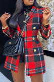 Purpdrank - Red Casual Plaid Patchwork Buttons POLO collar Outerwear