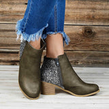 Purpdrank - Women's Boots Riding Boots Plus Size Work Boots Outdoor Work Daily Rhinestone Crystal High Heel Chunky Heel Round Toe Vintage Casual Comfort Walking Shoes PU Loafer Solid Color Black Dark Green Khaki