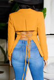 Purpdrank - Tangerine Red Street Solid Bandage Patchwork Buttons Turn-back Collar Outerwear