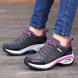 Purpdrank - Women's Sneakers Hiking Boots Outdoor Rivet Flat Heel Round Toe Sporty Casual Hiking Shoes Mesh PU Lace-up Color Block Dark Grey Black Pink