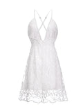 Purpdrank - Women's Party Dress Lace Dress White Dress Mini Dress White Sleeveless Pure Color Lace Summer Spring Deep V Romantic Vacation 2023 S M L XL